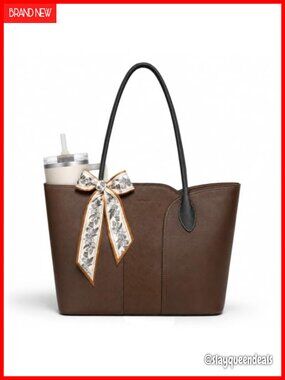 Faux Leather Work Tote Bag for Women, Laptop 15.6 Inch, Office Shoulder Handbag